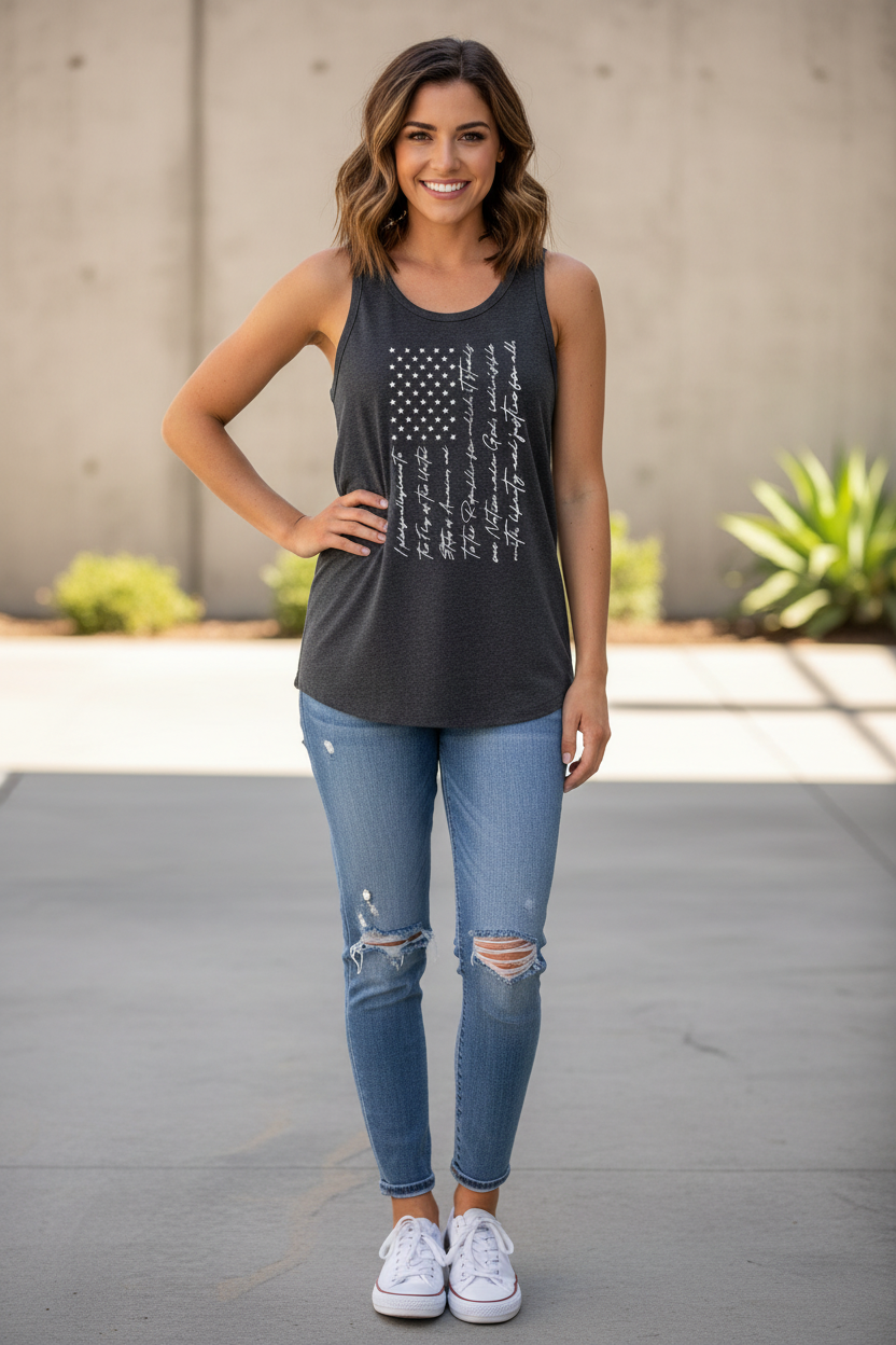 Women's American flag pledge tank
